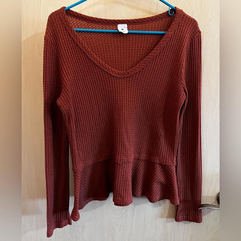 Waffle Knit Long Sleeve Top